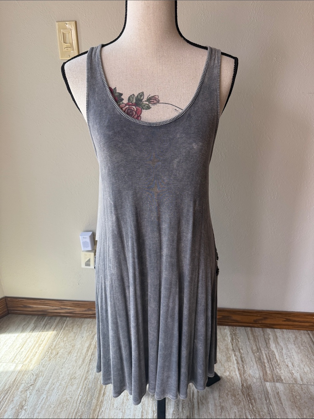 easel Washed Gray Scoop Neck Tank Dress
